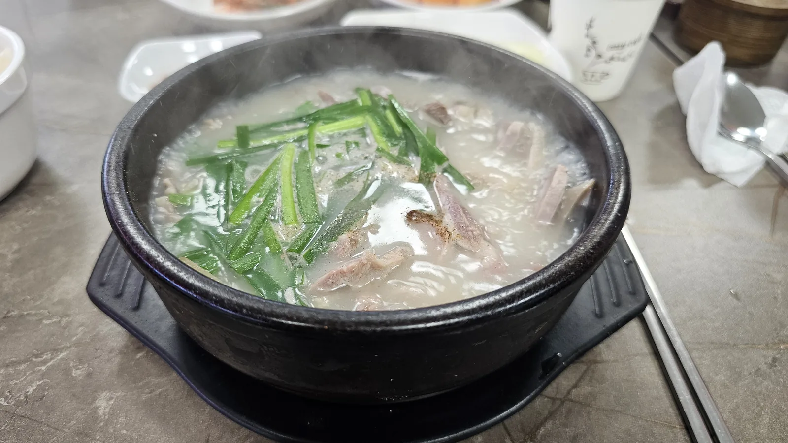 A bowl of sundae gukbap (Korean blood sausage soup)